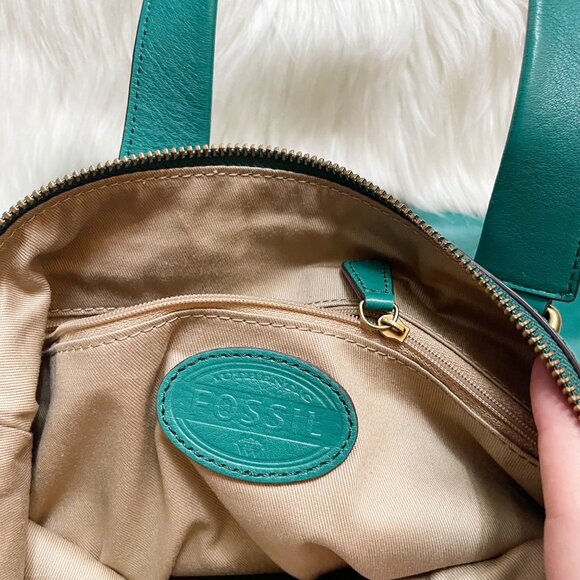 Fossil Teal Blue Green Fanny Leather Convertible Foldover Crossbody Purse Bag - Picture 9 of 11